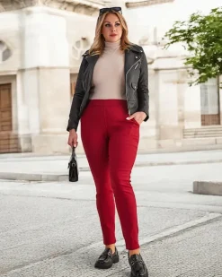 Legginsy / Tregginsy|Plus Size^Royalfashion Bordowe damskie ocieplane spodnie typu tregginsy PLUS SIZE czerwony