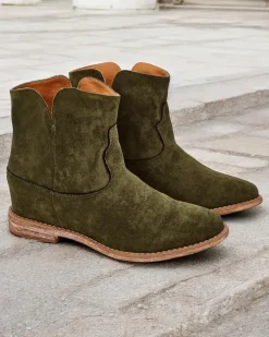 Botki Z Delikatnym Ociepleniem|Kowbojki^Royalfashion Botki a'la kowbojki na krytym koturnie Blueston zielony