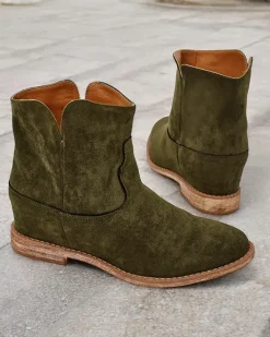 Botki Z Delikatnym Ociepleniem|Kowbojki^Royalfashion Botki a'la kowbojki na krytym koturnie Blueston zielony