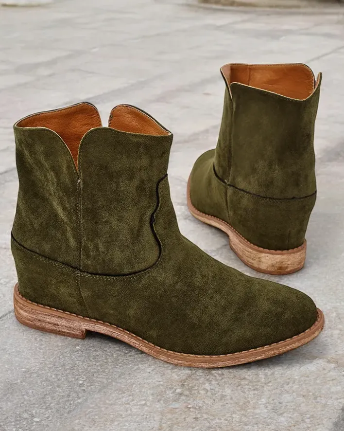Botki Z Delikatnym Ociepleniem|Kowbojki^Royalfashion Botki a'la kowbojki na krytym koturnie Blueston zielony