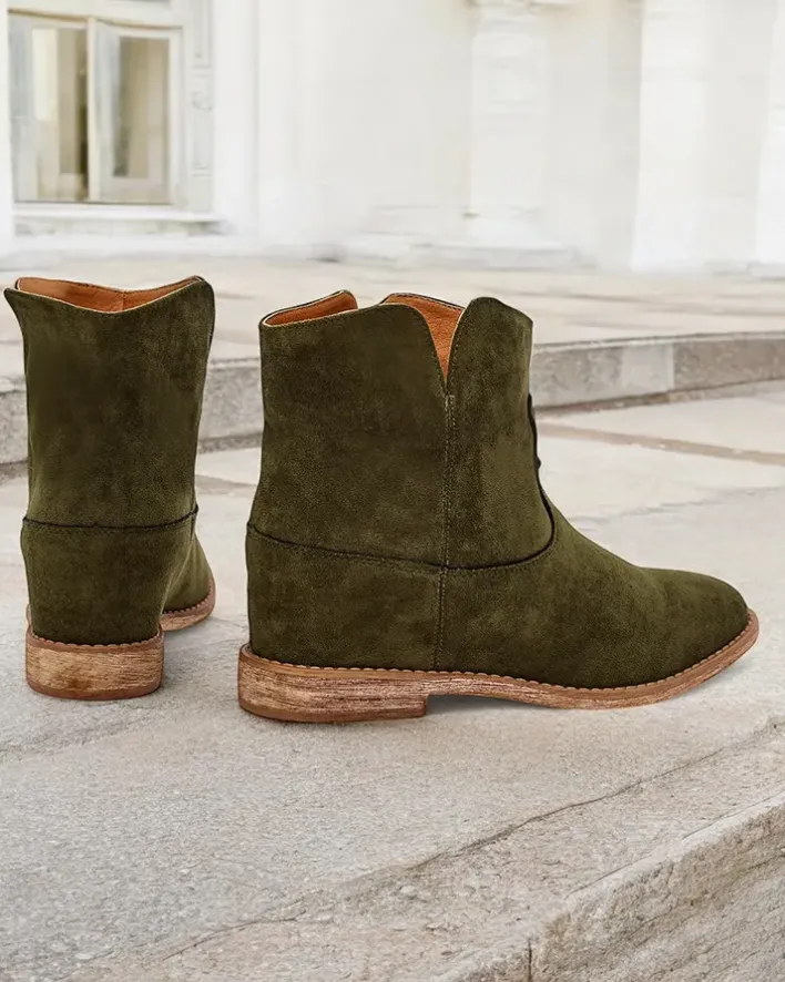 Botki Z Delikatnym Ociepleniem|Kowbojki^Royalfashion Botki a'la kowbojki na krytym koturnie Blueston zielony