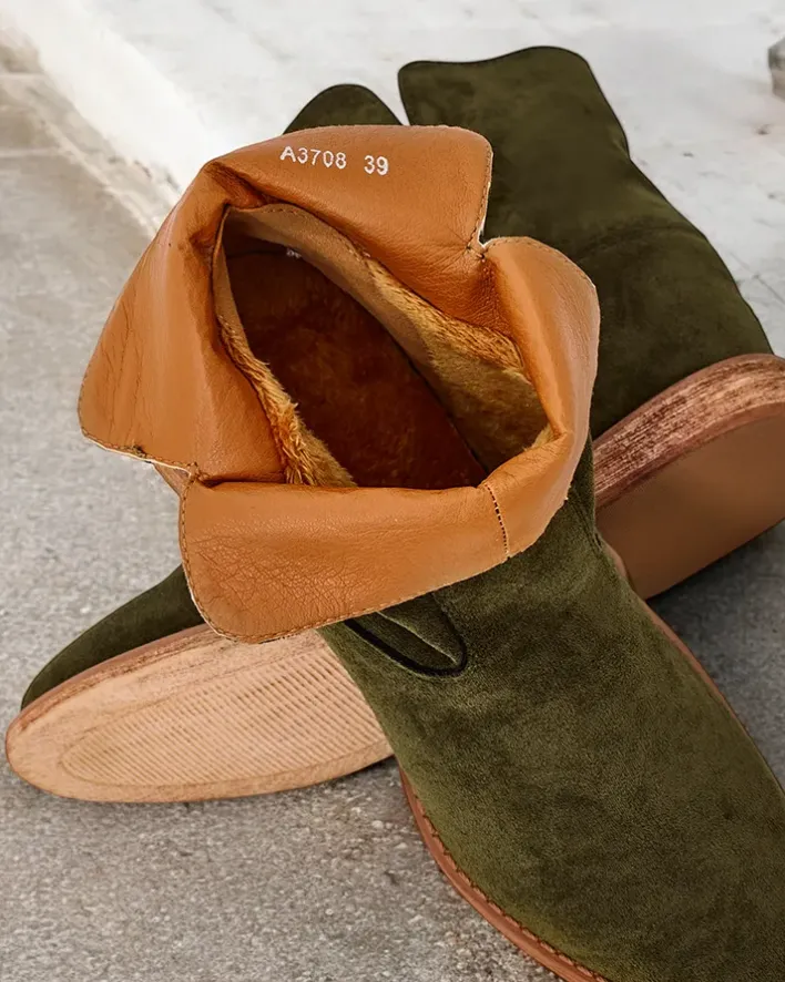 Botki Z Delikatnym Ociepleniem|Kowbojki^Royalfashion Botki a'la kowbojki na krytym koturnie Blueston zielony