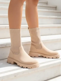 Botki Bez Ocieplenia|Botki Na Płaskim Obcasie^Royalfashion Botki damskie wsuwane Derette beżowy
