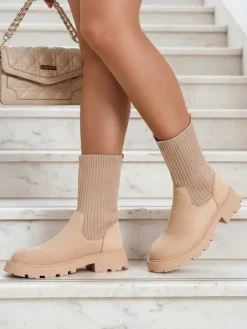 Botki Bez Ocieplenia|Botki Na Płaskim Obcasie^Royalfashion Botki damskie wsuwane Derette beżowy