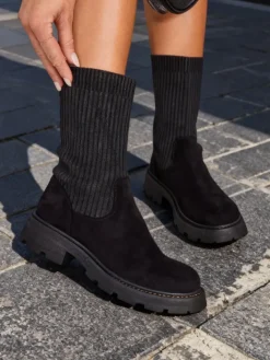 Botki Bez Ocieplenia|Botki Na Płaskim Obcasie^Royalfashion Botki damskie wsuwane Derette czarny