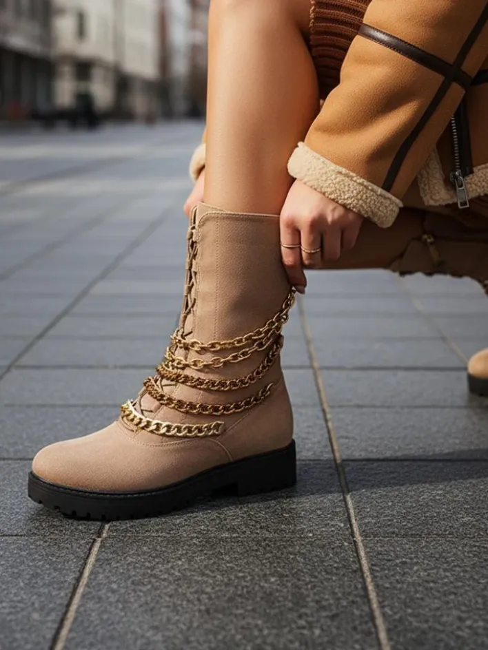 Workery|Botki Z Delikatnym Ociepleniem^Royalfashion Botki damskie typu workery w kolorze jasnom Goserre brązowy