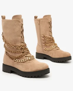 Workery|Botki Z Delikatnym Ociepleniem^Royalfashion Botki damskie typu workery w kolorze jasnom Goserre brązowy