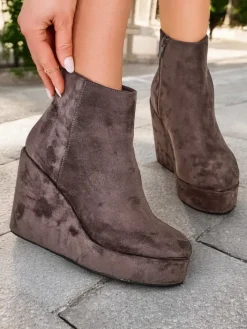 Botki Z Delikatnym Ociepleniem|Botki Na Koturnie^Royalfashion Botki damskie na koturnie Sieffa gołębi szary