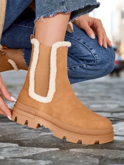 Botki Z Delikatnym Ociepleniem^Royalfashion Botki damskie Ozoo Camel