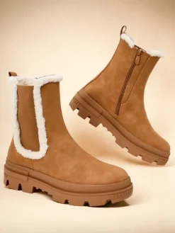 Botki Z Delikatnym Ociepleniem^Royalfashion Botki damskie Ozoo Camel