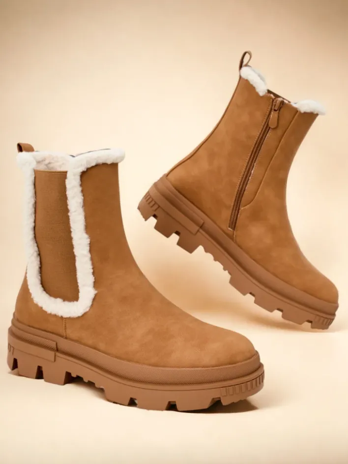 Botki Z Delikatnym Ociepleniem^Royalfashion Botki damskie Ozoo Camel