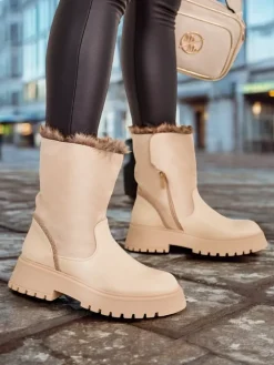 Botki Z Delikatnym Ociepleniem^Royalfashion Botki damskie Zolie beżowy