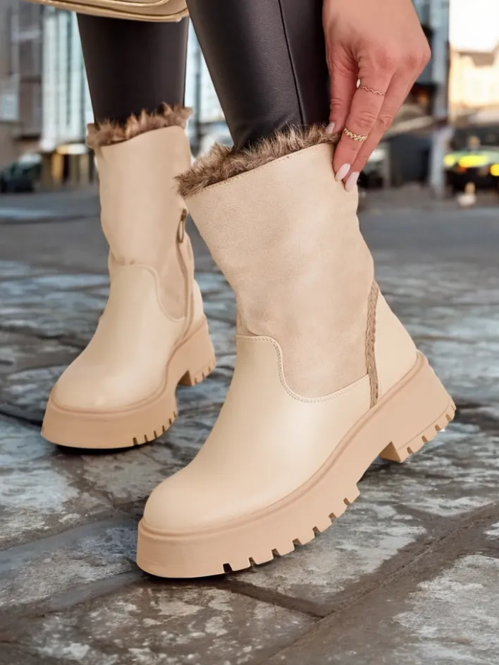 Botki Z Delikatnym Ociepleniem^Royalfashion Botki damskie Zolie beżowy