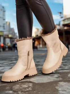Botki Z Delikatnym Ociepleniem^Royalfashion Botki damskie Zolie beżowy