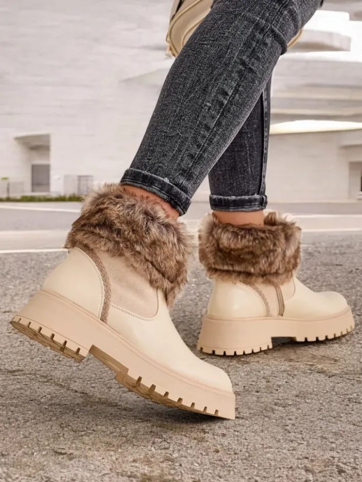 Botki Z Delikatnym Ociepleniem^Royalfashion Botki damskie Zolie beżowy