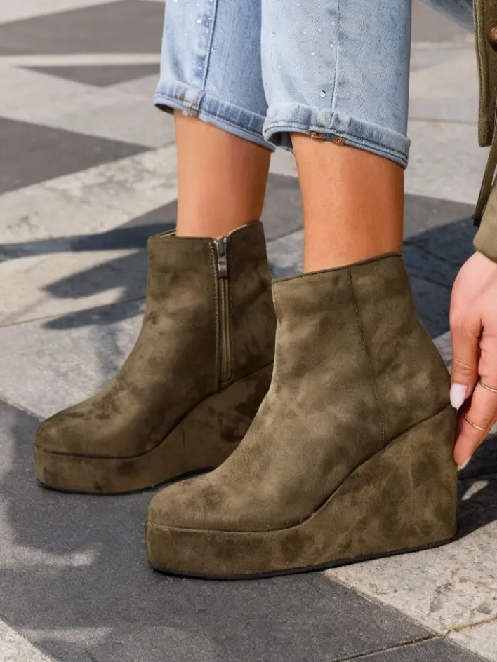 Botki Z Delikatnym Ociepleniem|Botki Na Koturnie^Royalfashion Botki damskie na koturnie Sieffa zielony