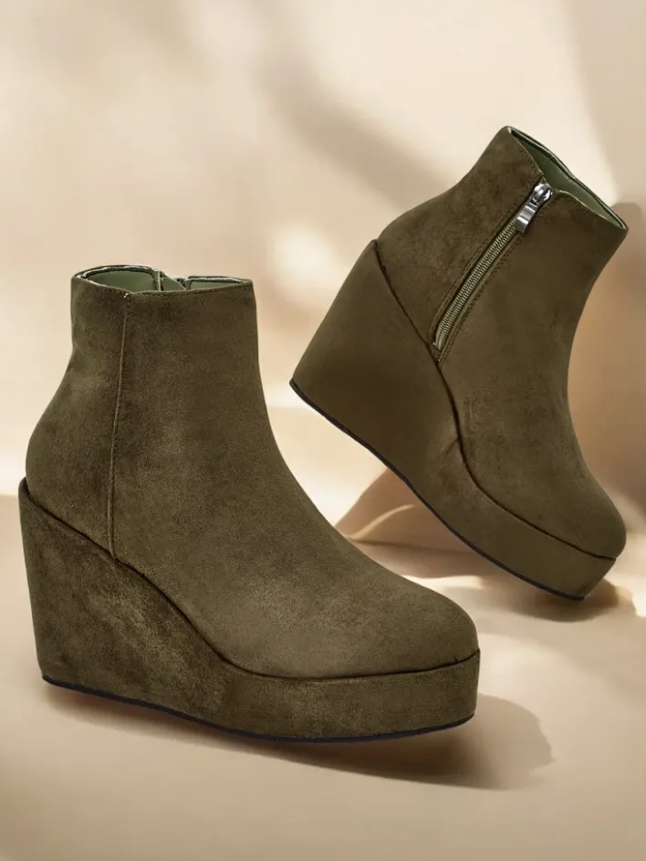 Botki Z Delikatnym Ociepleniem|Botki Na Koturnie^Royalfashion Botki damskie na koturnie Sieffa zielony