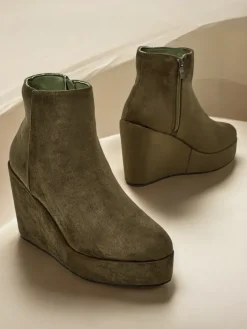 Botki Z Delikatnym Ociepleniem|Botki Na Koturnie^Royalfashion Botki damskie na koturnie Sieffa zielony