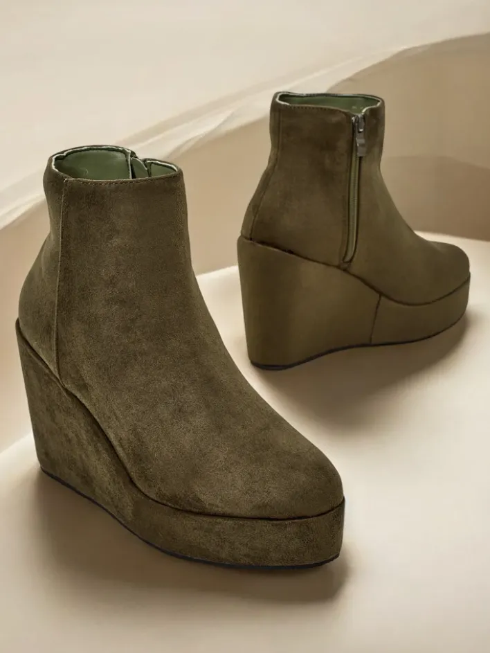 Botki Z Delikatnym Ociepleniem|Botki Na Koturnie^Royalfashion Botki damskie na koturnie Sieffa zielony