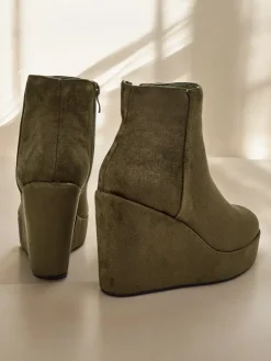Botki Z Delikatnym Ociepleniem|Botki Na Koturnie^Royalfashion Botki damskie na koturnie Sieffa zielony