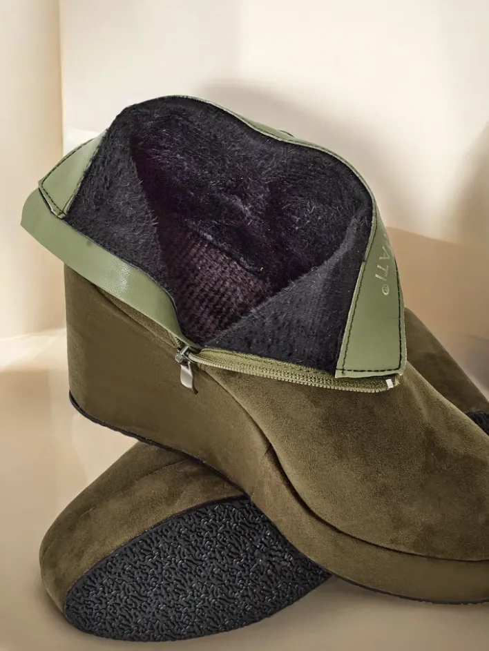 Botki Z Delikatnym Ociepleniem|Botki Na Koturnie^Royalfashion Botki damskie na koturnie Sieffa zielony