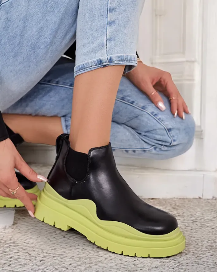 Botki Z Delikatnym Ociepleniem|Nowość^Royalfashion Botki damskie wsuwane Derri zielony