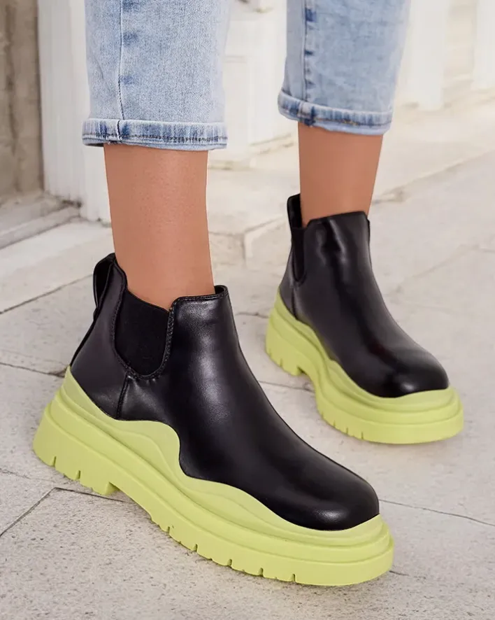 Botki Z Delikatnym Ociepleniem|Nowość^Royalfashion Botki damskie wsuwane Derri zielony