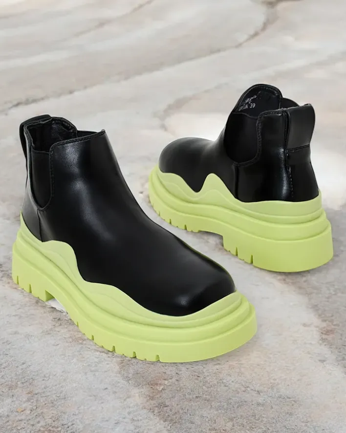 Botki Z Delikatnym Ociepleniem|Nowość^Royalfashion Botki damskie wsuwane Derri zielony