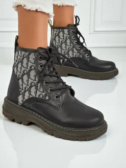 Botki Bez Ocieplenia|Botki Na Płaskim Obcasie^Royalfashion Botki damskie z printem Efrioz czarny