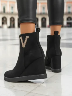 Botki Z Delikatnym Ociepleniem|Botki Na Koturnie^Royalfashion Botki damskie na koturnie Nerias czarny