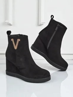 Botki Z Delikatnym Ociepleniem|Botki Na Koturnie^Royalfashion Botki damskie na koturnie Nerias czarny