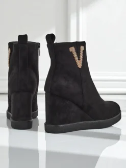 Botki Z Delikatnym Ociepleniem|Botki Na Koturnie^Royalfashion Botki damskie na koturnie Nerias czarny