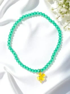 Biżuteria^Royalfashion Bransoletka damska z zawieszką koniczynki zielony