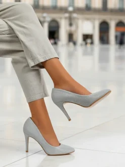 Szpilki|Klasyczne^Royalfashion Brokatowe damskie czółenka na szpilce Enen srebrny