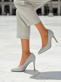 Szpilki|Klasyczne^Royalfashion Brokatowe damskie czółenka na szpilce Enen srebrny