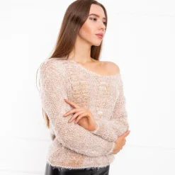 Swetry^Royalfashion Brązowy sweter damski Camel