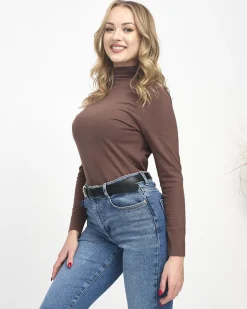 Swetry^Royalfashion sweter typu półgolf brązowy