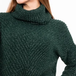 Swetry^Royalfashion Butelkowy damski krótki sweter z golfem zielony