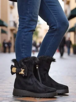 Śniegowce|Botki Na Platformie^Royalfashion Buty a'la śniegowce damskie z kokardką Kiebbi czarny