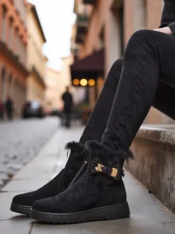 Śniegowce|Botki Na Platformie^Royalfashion Buty a'la śniegowce damskie z kokardką Kiebbi czarny