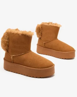 Botki Z Delikatnym Ociepleniem|Botki Na Płaskim Obcasie^Royalfashion Buty a'la śniegowce damskie w kolorze camelowym Goroggo brązowy