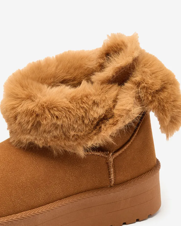Botki Z Delikatnym Ociepleniem|Botki Na Płaskim Obcasie^Royalfashion Buty a'la śniegowce damskie w kolorze camelowym Goroggo brązowy