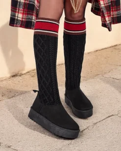 Śniegowce|Botki Na Platformie^Royalfashion Buty a'la śniegowce damskie z cholewką a'la skarpeta Kokumi czarny