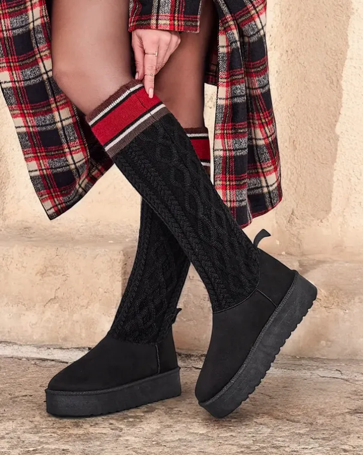 Śniegowce|Botki Na Platformie^Royalfashion Buty a'la śniegowce damskie z cholewką a'la skarpeta Kokumi czarny