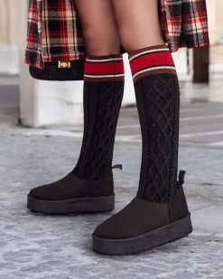 Śniegowce|Botki Na Platformie^Royalfashion Buty a'la śniegowce damskie z cholewką a'la skarpeta Kokumi czarny