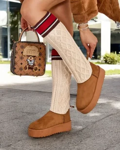 Śniegowce|Botki Na Platformie^Royalfashion Buty a'la śniegowce damskie z cholewką a'la skarpeta Kokumi Camel