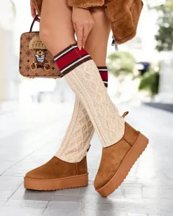 Śniegowce|Botki Na Platformie^Royalfashion Buty a'la śniegowce damskie z cholewką a'la skarpeta Kokumi Camel