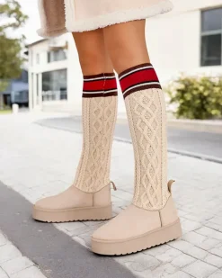 Śniegowce|Botki Na Platformie^Royalfashion Buty a'la śniegowce damskie z cholewką a'la skarpeta Kokumi beżowy