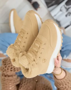 Ocieplane|Sneakersy^Royalfashion Buty sportowe damskie z ociepleniem w kolorze jasnom Cerrto brązowy