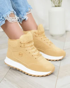 Ocieplane|Sneakersy^Royalfashion Buty sportowe damskie z ociepleniem w kolorze jasnom Cerrto brązowy